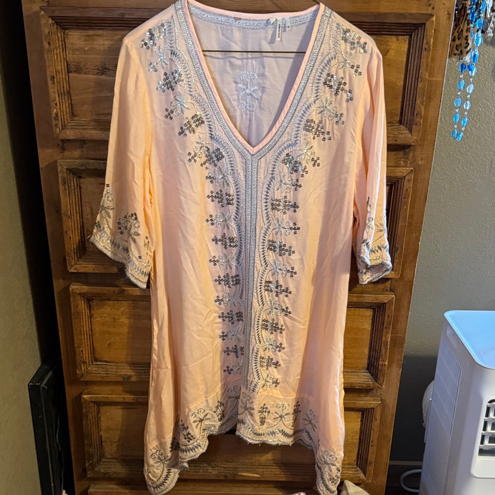 Source Unknown Light Coral Embroidered Tunic